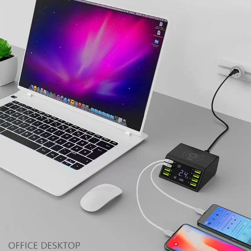 

SecuPlug+ Multi 8 Ports Wireless Fast USB Charger 60W LED Display Quick Charge Fast Charging Dock Station For iPhone Samsung