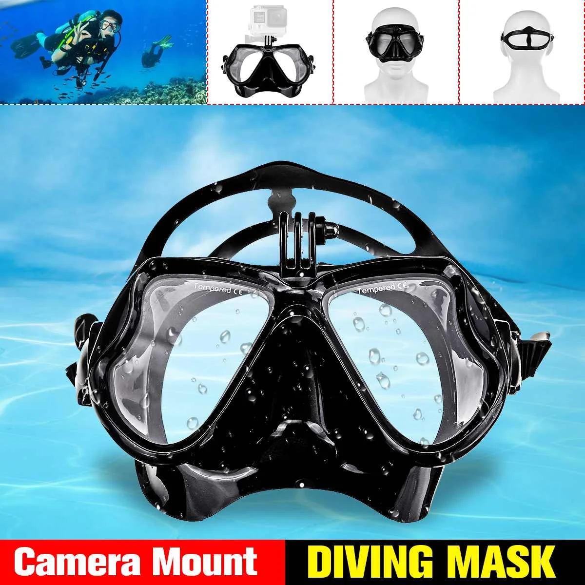 

Scuba Diving Mask Anti Fog Goggles with Camera Mount Underwater Snorkel Half Face Nose Clip Swimming mask for Adult Youth