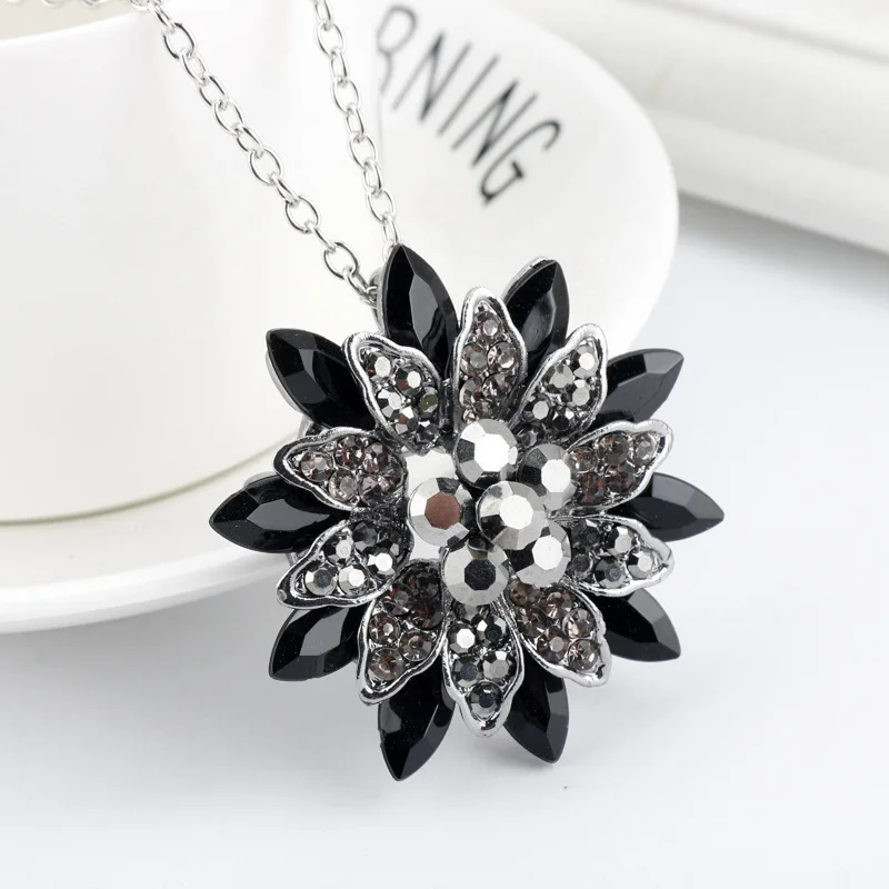Винтажное ожерелье с черной Далией подвеской из медного сплава цветком и