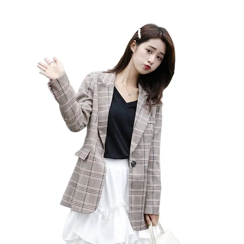 

2021 Spring and Autumn New Slim One Button Plaid Casual Suit Jacket online celebrity Small Suit Jacket Female