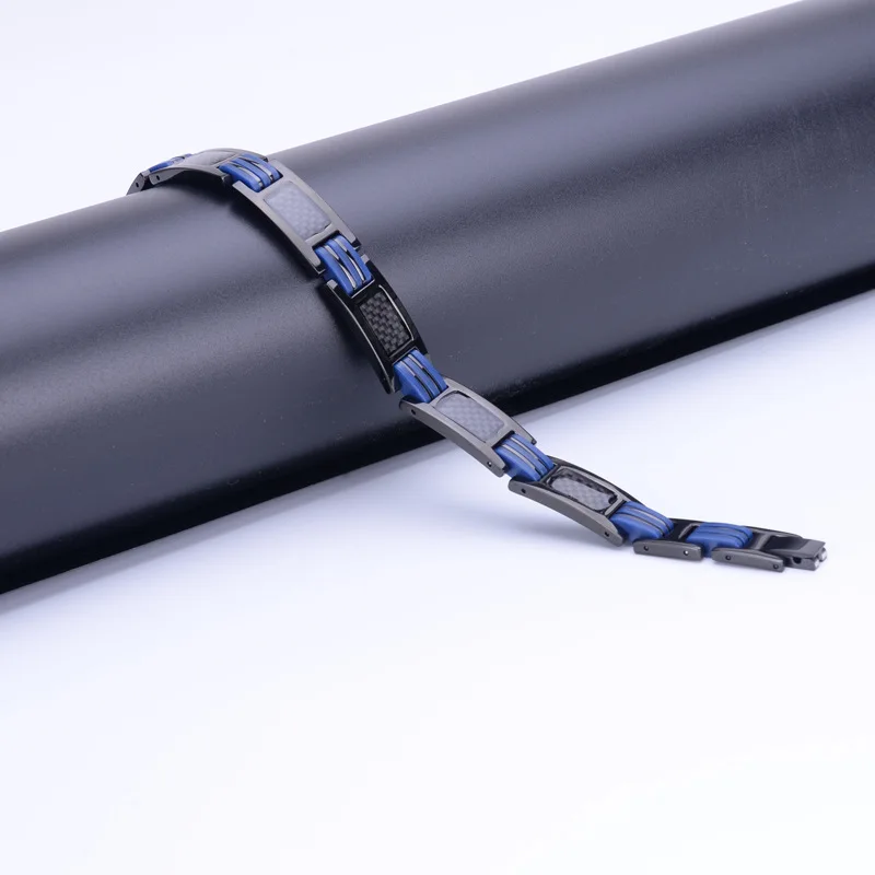 Мужские модные черные браслеты из нержавеющей стали браслет углеродного волокна