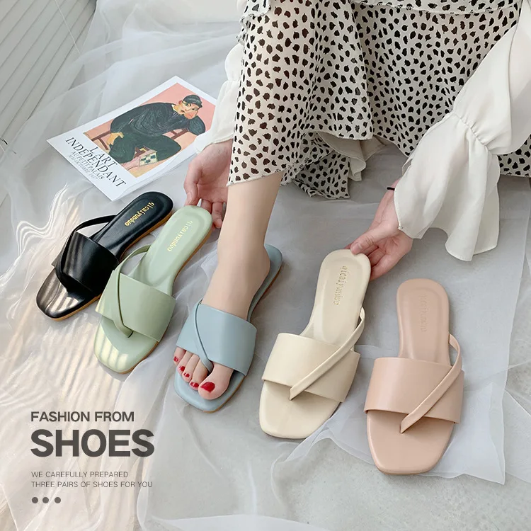 

2021 Summer New Soft Comfortable Flat Bottom Women Flip Flop Fashion Open Toe Casual Beach Shoes Popular Female Sandals 36-41