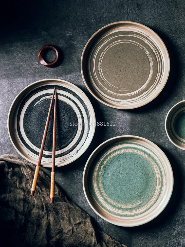 

Shallow Mouth Disc Japanese Dinner Plate Ceramic Plate Household Flat Plate Breakfast Dish Dumpling Plate Fried Rice Plate