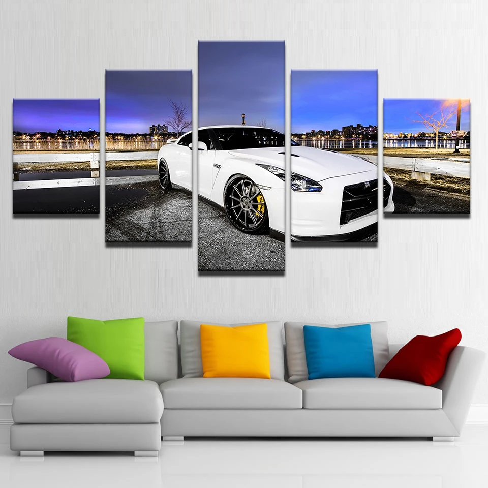 5 шт. Холст Картина без рамки плаката белого цвета с принтом автомобиля для детей