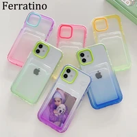 gradient color transparent 3 in 1 card bag holder case for iphone 13 pro max 12 11 pro max xr xs x 7 8 plus soft tpu case cover