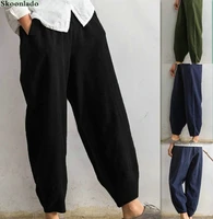 newest women cotton linen pants ninth length width women trousers cotton pants casual loose good largest lady linen trousers