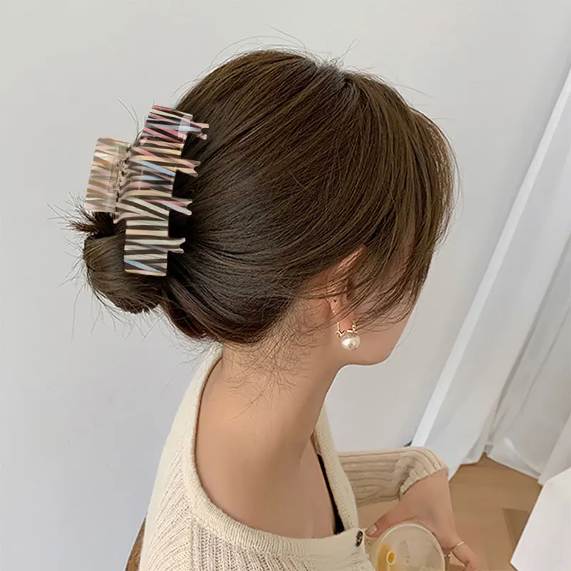 

Korean Geometric Acetate Hair Claws Leopard Grain Retro Square Hair Clips Color Matching Check Hair Clip Lady Hair Accessories