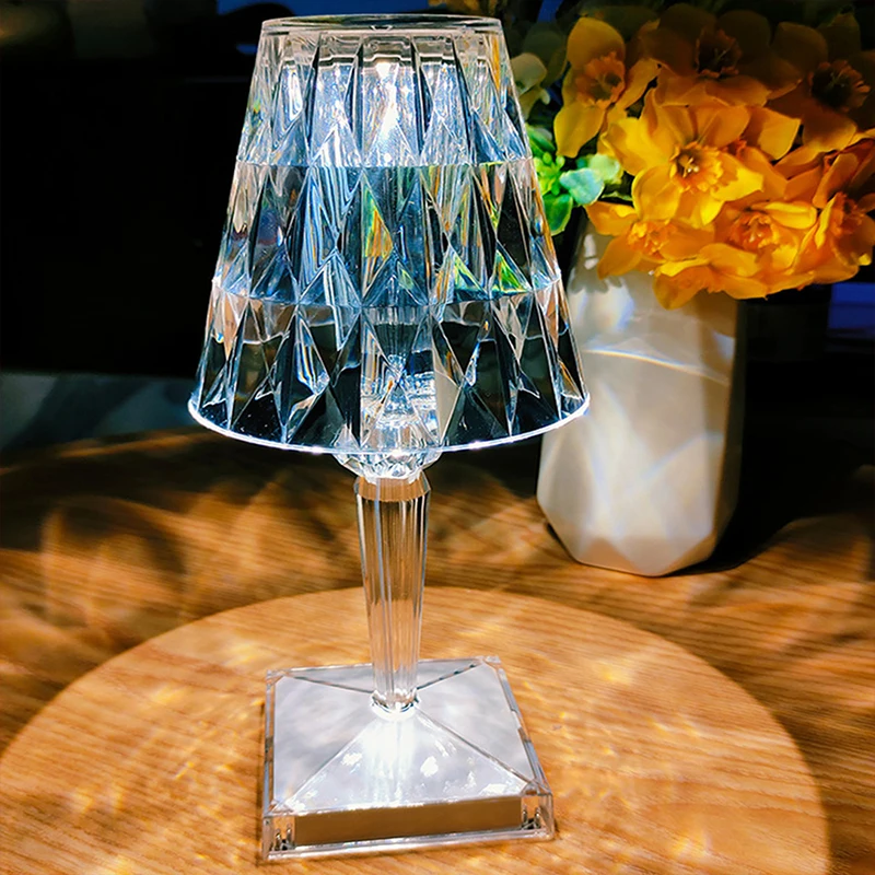 

Modern Italy Kartell Diamond Acrylic Table Lamp USB Rechargeable Bar Light Portable Touch Sensor Bedroom Fancy Lighting Fixture