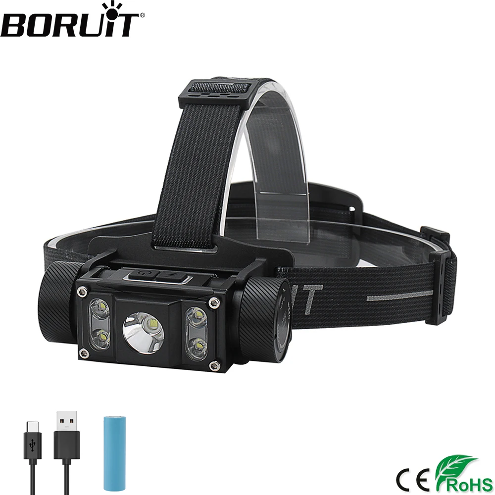 BORUiT Powerful LED Headlamp XML2 XPG2 6000LM Headlight TYPE-C Rechargeable 21700 Battery Head Torch Waterproof Fishing Lantern