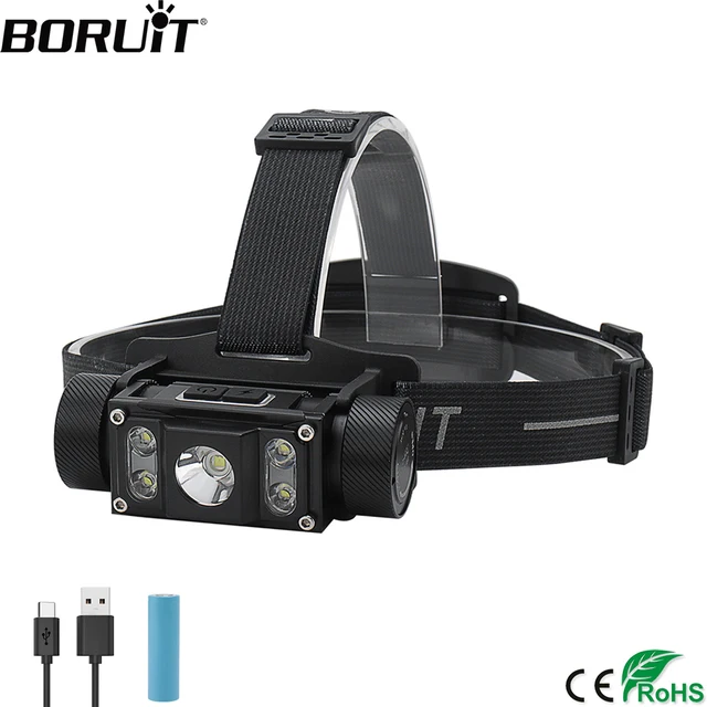 BORUiT Powerful LED Headlamp 6000LM Headlight TYPE-C Rechargeable 21700 Battery Head Torch Waterproof Fishing Lantern 1