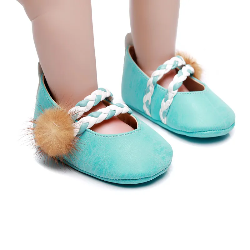 

Kids Baby Shoes Girls Solid Student Anti-slip Charming Single Soft Princess Fashion Shoes Elegant Small Fur Ball Double Twine