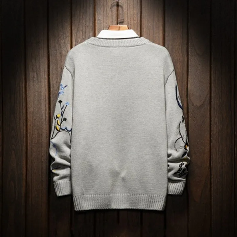 

2021 Plus Size 6XL Casual Designer Mens Knitted Pullovers Men Sweaters Winter Clothes Floral Embroidery Long Sleeve Knitwear