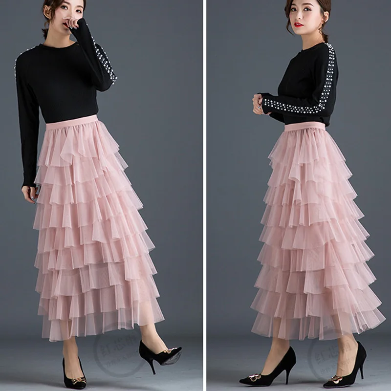 Женская многослойная Тюлевая юбка макси Cakee уличная одежда многоярусная