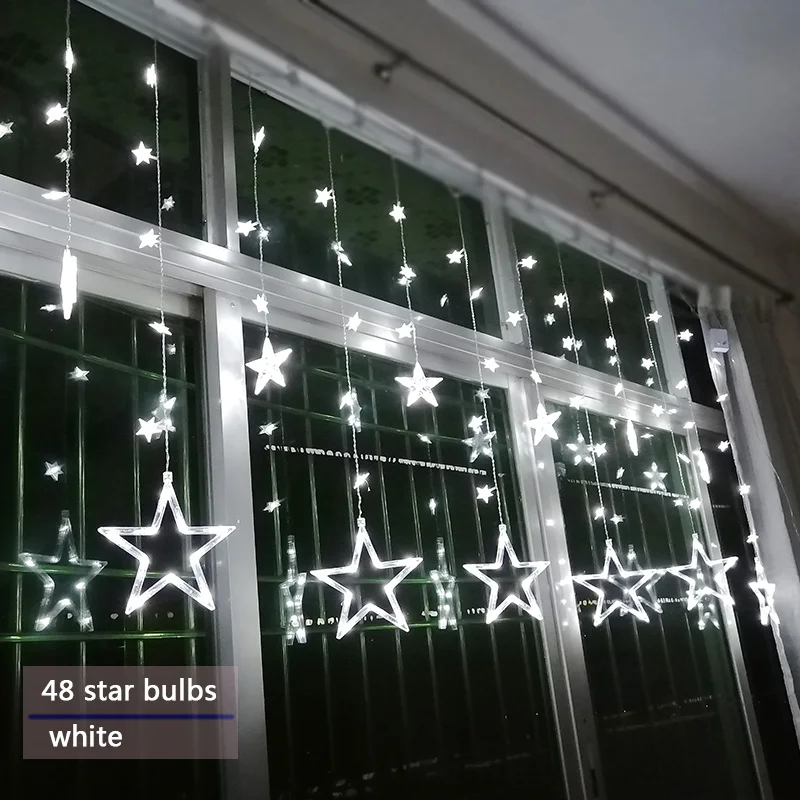 White 48star Гирлянда светодиодная AC110V или 220 V сказочные огни Звездные занавески гирлянды украшения рождественские Свадебные огни 3 м - Испускаемый цвет: White 48star