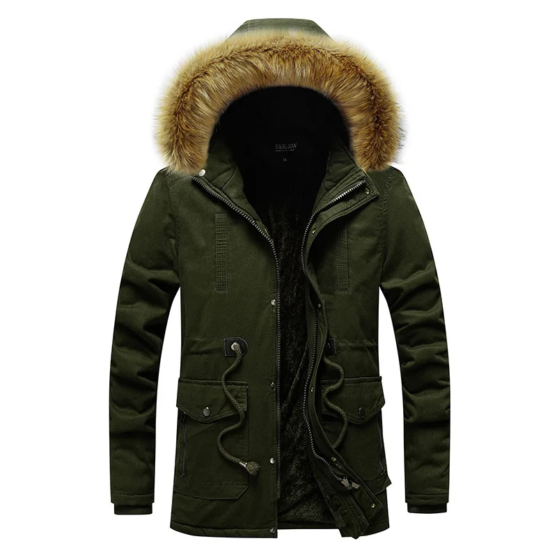 

Men's Winter Parkas Fur Collar Long Jacket Thick Winter Outdoor Jacket Mens Warm Cotton Coat Hooded Windproof Outwear Jacket