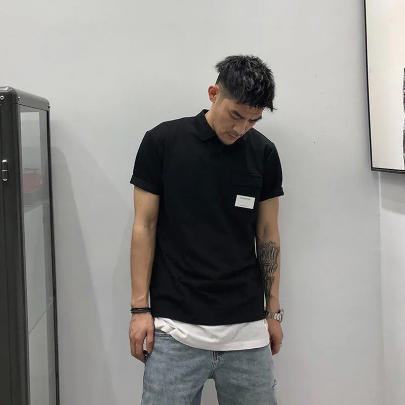 

Simple fashion pure color polo shirt American leisure joker lapel T-shirt young men stand collar short sleeves