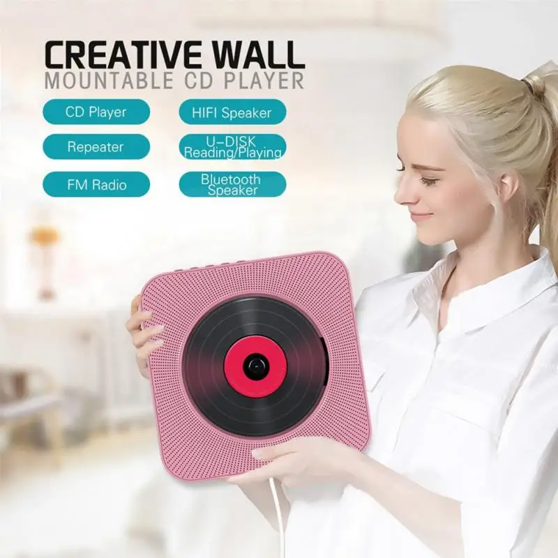

(remark) 4 color US/EU/UK plug Portable CD Player Wall Mountable Bluetooth Remote Control FM Radio HiFi Speaker with USB 3.5mm