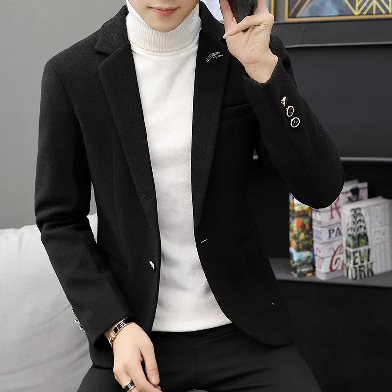 Мужские блейзеры в Корейском стиле плотная приталенная однотонная повседневная