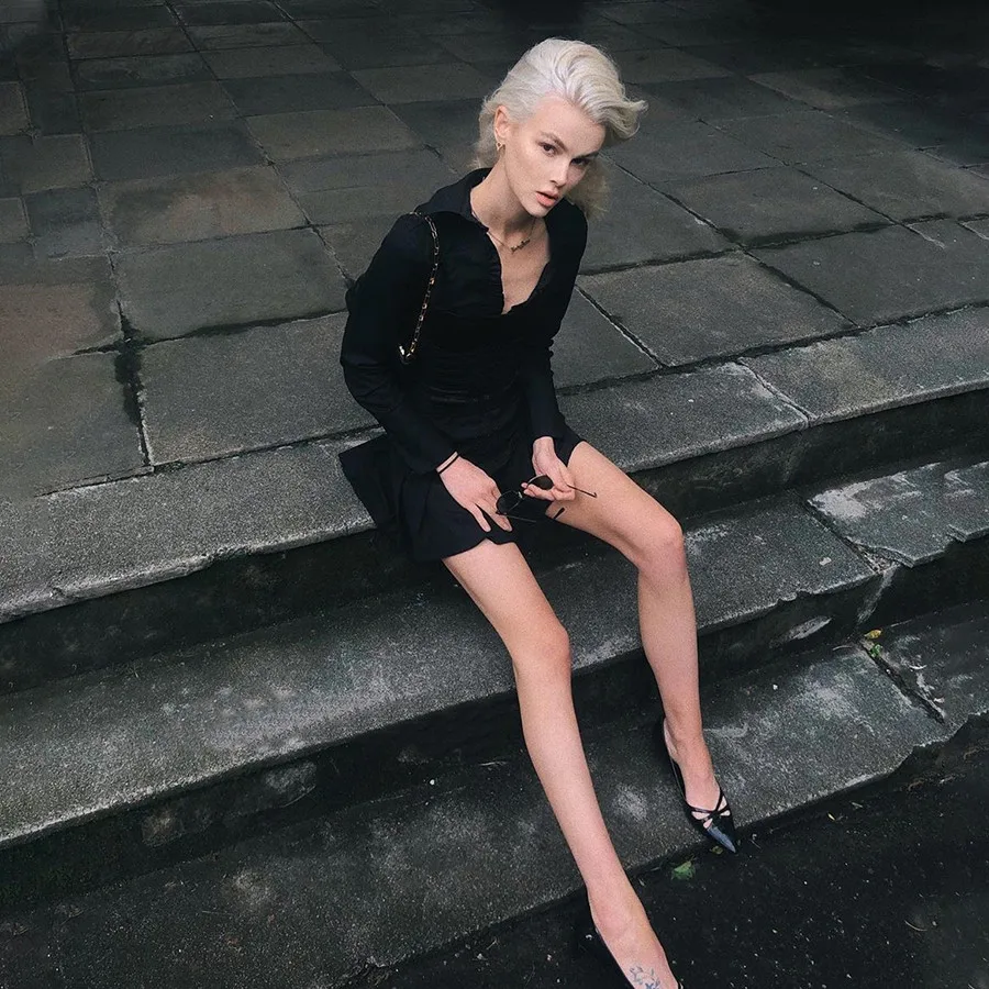 Macheda Элегантное плиссированное платье с рюшами и длинными рукавами для женщин на