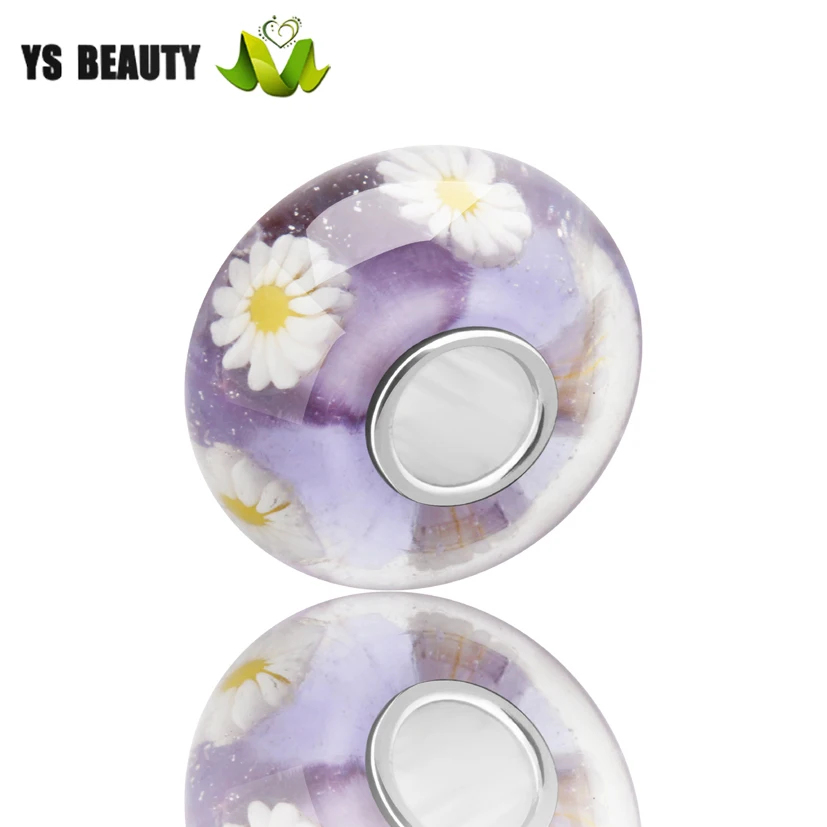 Фиолетовые стеклянные бусины с мотивом маргаритки, оригинальный дизайн китайской фабрики, бусина из серебра 925 для европейских браслетов-шармов, подходят для создания индивидуального образа.