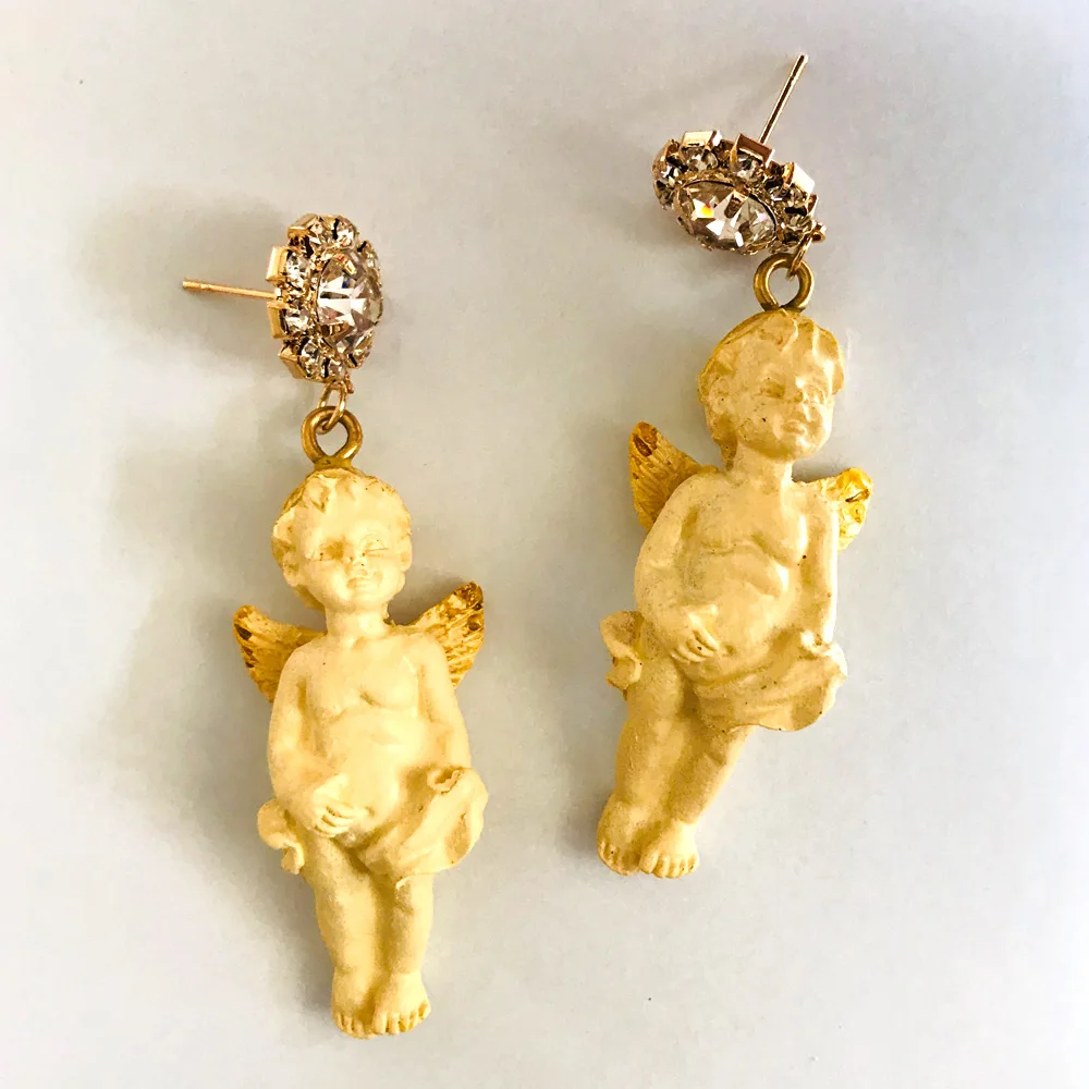 Новые Модные Винтажные серьги подвески в виде ангела с кристаллами и простым