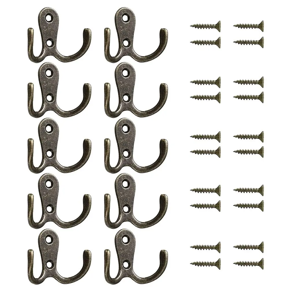 

10pcs Hat Scarf Coat Door Hooks For Bedroom Kitchen Vintage Double Hook Wall Mounted Hanging Clothes Robe Towel Holder Hook