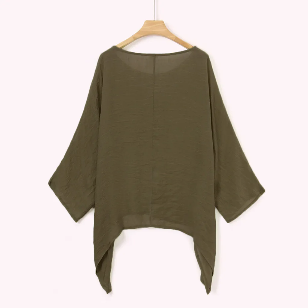 Льняная свободная футболка для женщин однотонные рубашки с длинным рукавом