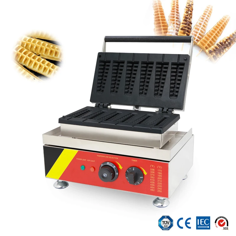 

110V/220V commercial stick waffle machine 6 pcs lolly waffle maker stainless steel christmas tree egg stick waffle baker 1500W