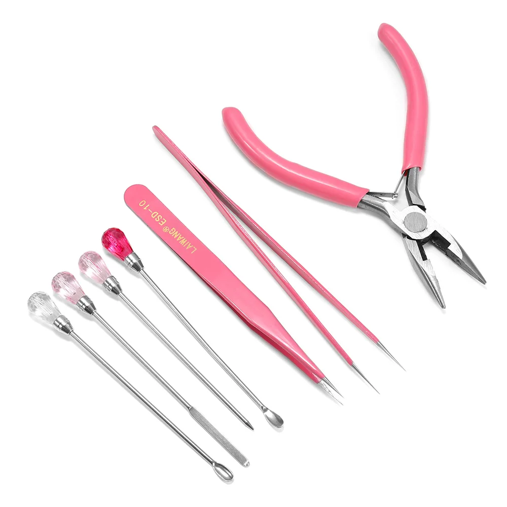 

Pink MultiFunction Tweezer Pliers Tool Suit Vise Round Nose Plier Making Spoon Tool Sets Beading Cutting for DIY Jewelry Makng