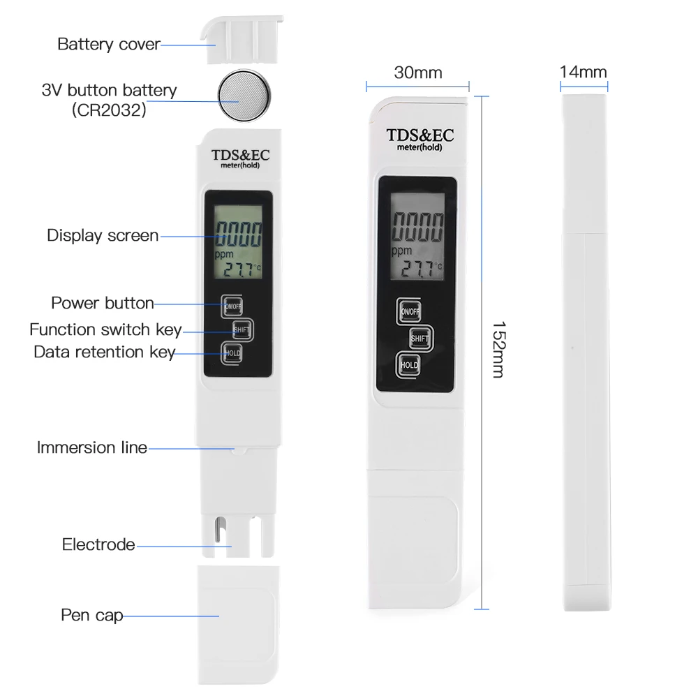 3 IN 1 Digital Water Quality Tester TDS EC Meter Range 0-9999 PM Multifunctional Purity Temperature TEMP PPM | Инструменты