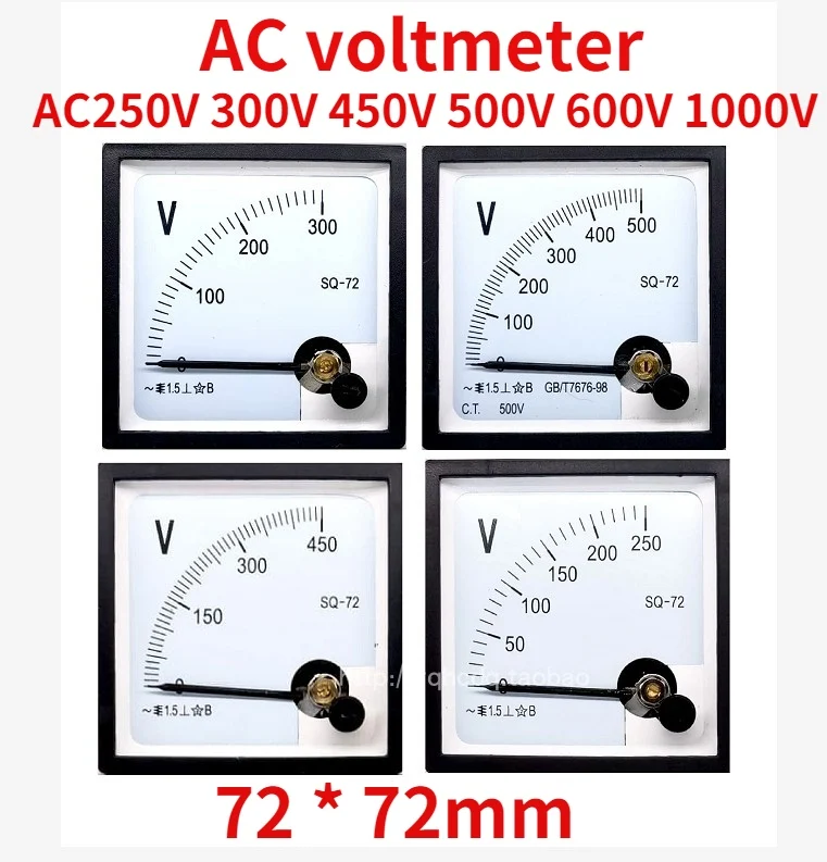 Стрелочный прибор вольтметр переменного тока класс 1 5 SQ 72 AC 250V 300V 450V 500V 600V 1000V|voltmeter
