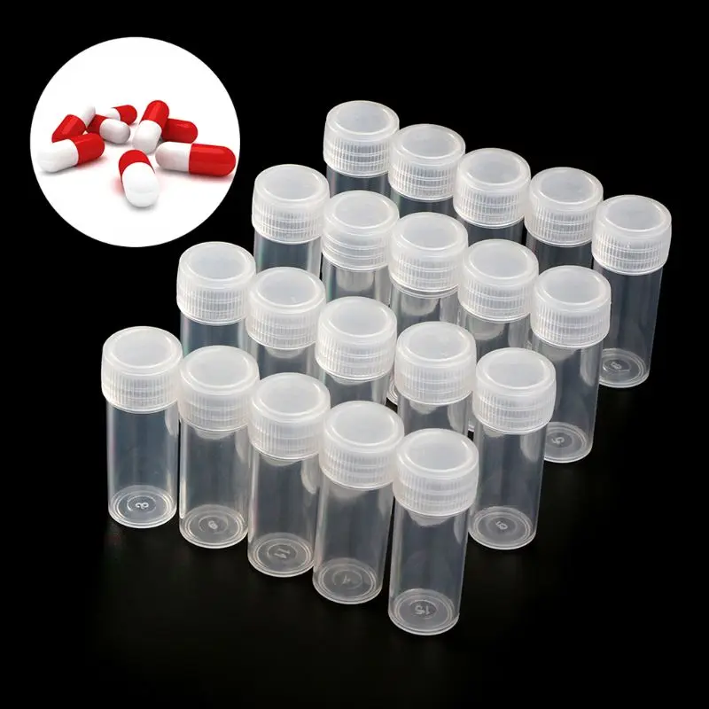 

20Pcs 5ml Plastic Test Tubes Vials Sample Container Powder Craft Screw Cap Bottles for Office School Chemistry Supplies M5TB