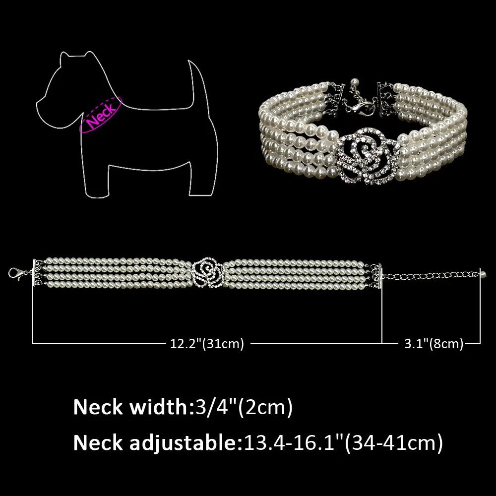 Elegant Crystal Dog Collar Necklace - Choker Style, Rhinestone and Pearl Luxury Pet Accessories for Chihuahua Dogs - D30 image 6