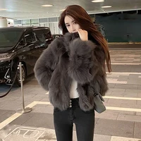 lucyever women faux fur coats 2021 winter long sleeve fake fox fur coat womens fashion stand collar plush short jacket female