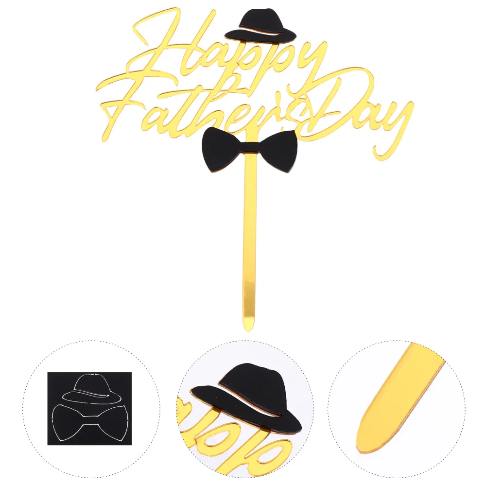 

10pcs Acrylic Cake Picks Cake Decorations for Father's Day Decoration (Golden)