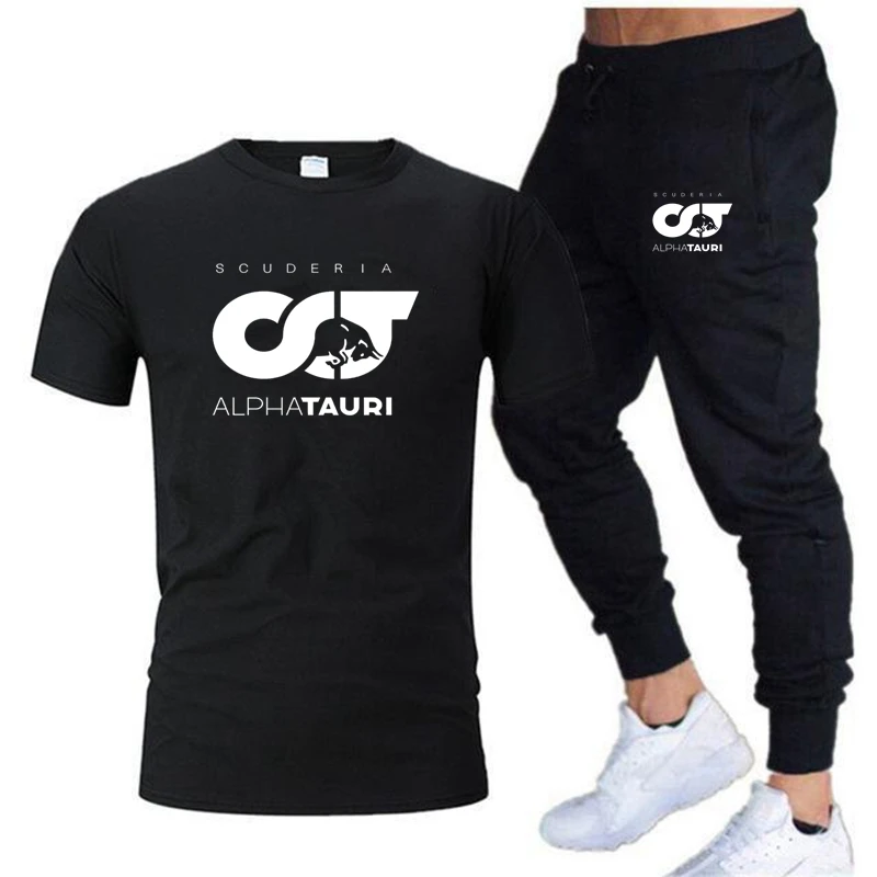 

Summer Men Sets Brand Printed F1 Scuderia Alpha Tauri Pierre Gasly Racing Drive To Fashion Short Sleeve Cotton T-Shirt+Trousers