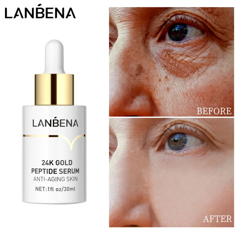 

LANBENA 24K Gold Peptide Face Serum Anti Aging Fade Fine Lines Anti Wrinkle Whitening Nourishing Moisturizing Firming Skin Care