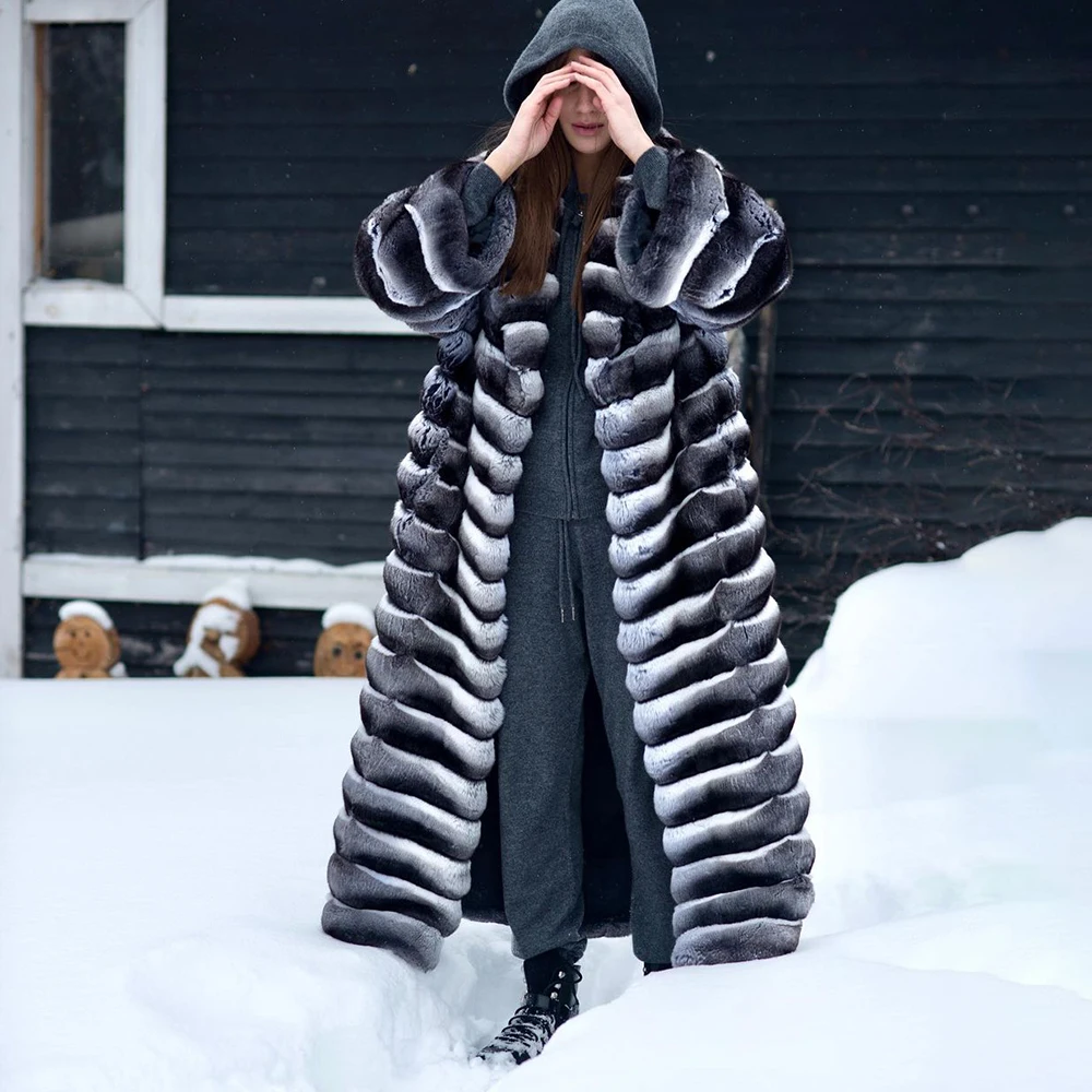 Winter New Natural Rex Rabbit Fur Coats for Women High Quality Full Pelt Genuine Rex Rabbit Fur Coat Turn-down Collar Overcoats