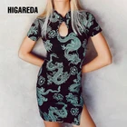 Женское мини-платье с принтом в виде дракона HIGAREDA, короткое летнее платье в стиле Харадзюку с коротким рукавом и разрезом, уличная одежда