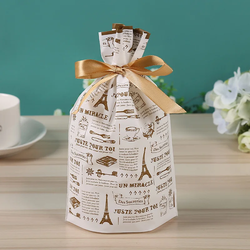 

50pcs Dessert Packaging Bag Drawstring Bag Gift Packaging Bag Candy Gift Ribbon Drawstring Bag Baked Snowflake Nougat