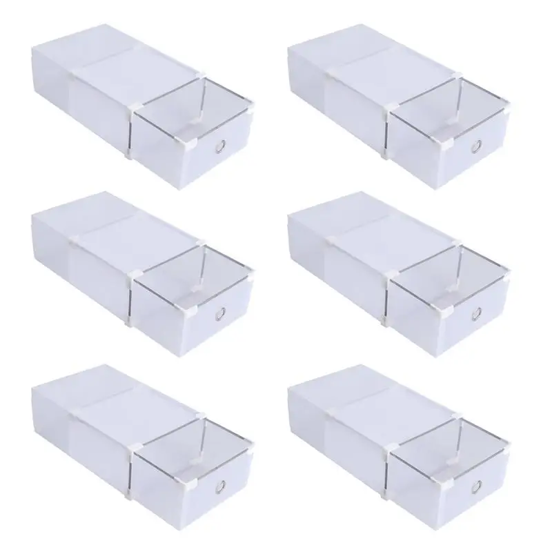 

6pcs Shoes Cases Translucent Drawer Type Plastic Shoes Storage Box Shoebox for Women (White)