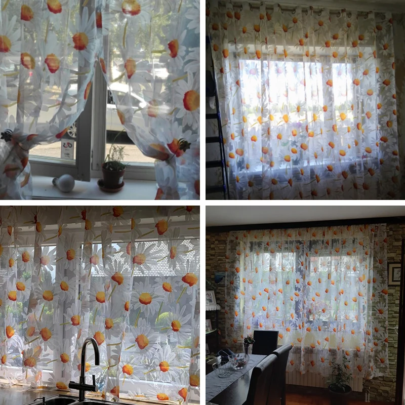 Шторы солнцезащитные с цветочным принтом прозрачные Занавески для гостиной