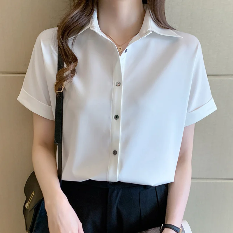 

Fashion Multicolor Satin Short Sleeve Shirt Korean Version Women's Summer Temperament Blouse Female Qm*