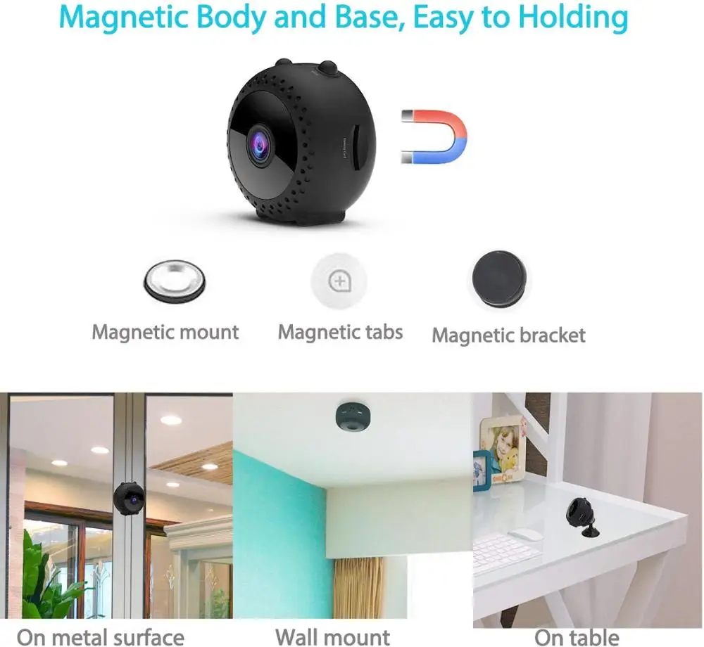 Мини Беспроводная камера с ремешком и магнитным креплением 150 широкоугольная Full