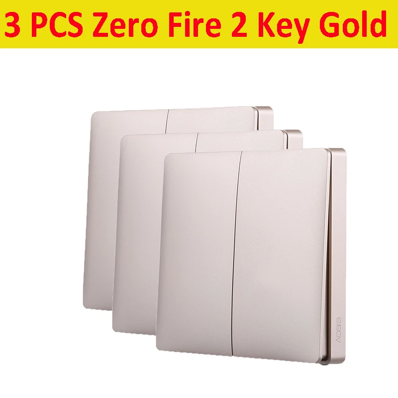 3PCS ZeroFire 2key AQara серебристый/Золотой беспроводной умный настенный выключатель одиночный/ноль огонь свет Swich приложение дистанционное управление Интеллектуальный связь умный переключатель - Цвет: 3PCS ZeroFire 2key