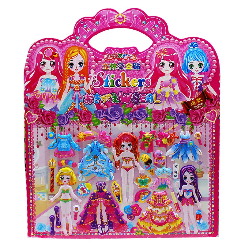 10 unids/lote bricolaje lindo princesa vestido de 3D juguete para ni&ntilde;a de dibujos animados de moda Anime Kawaii Bubble pegatinas juguetes de regalo de Navidad-4
