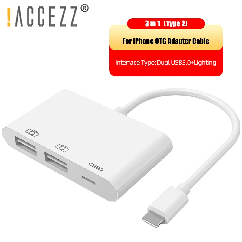 ! Адаптер ACCEZZ OTG USB для подсветки iPhone 11 iOS 13 3 0 адаптер U Disk мышь клавиатура Камера
