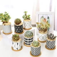 creative geometric black and white succulent flower pot flower potted simple plant container garden decoration small bonsai