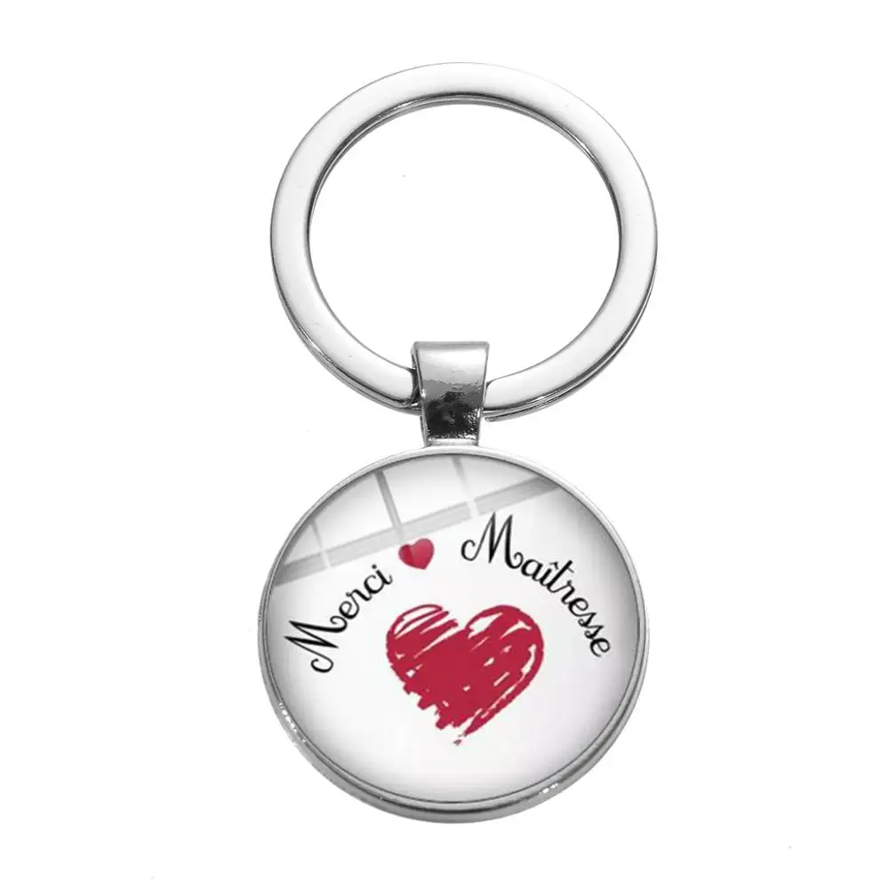 Fashion Merci Maitresse Keychain Creative French Letter Printed Glass Gem Bag Pendant Key Chain Handmade Gift for Teacher | Украшения и
