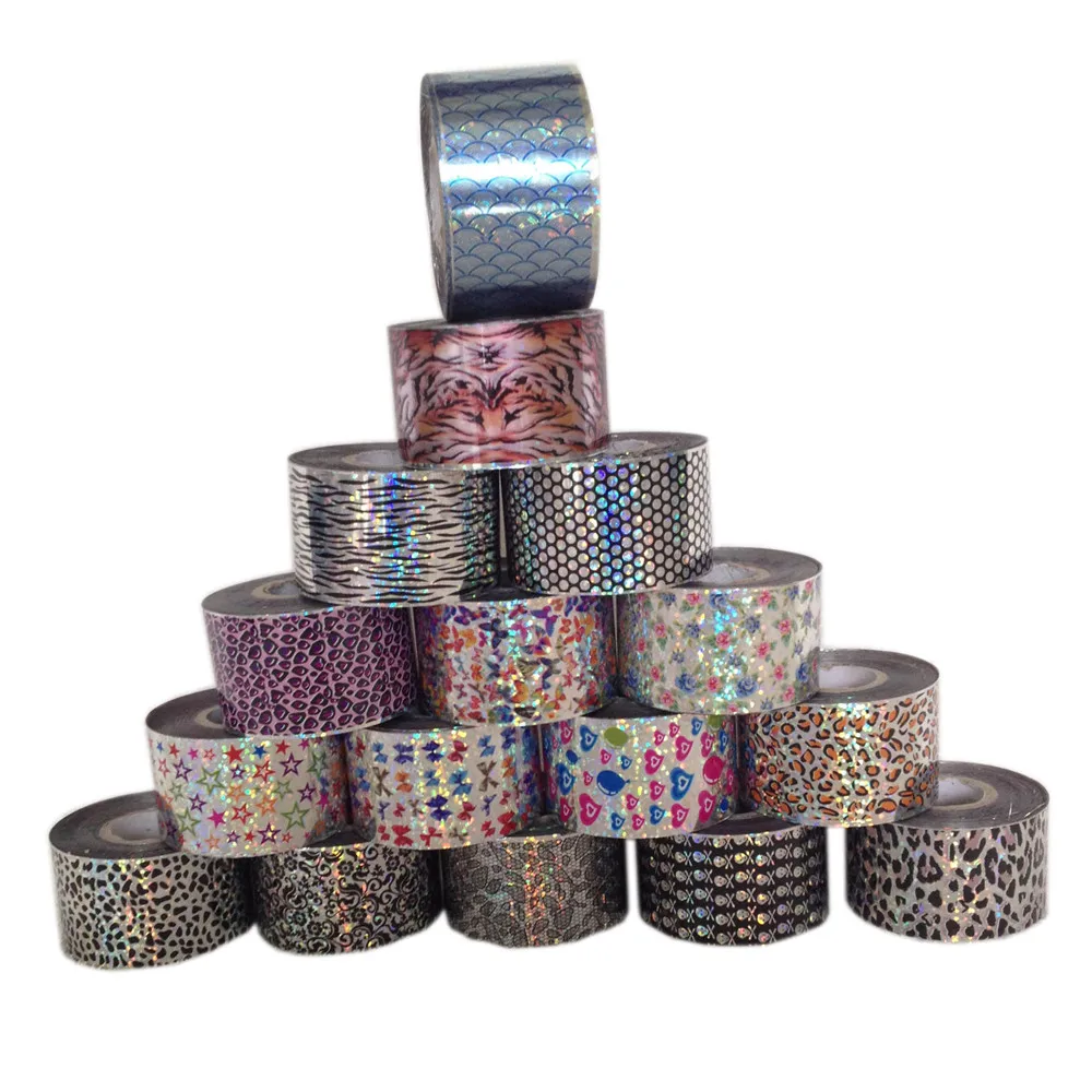 16 рулонов декоративная Голографическая фольга для ногтей 120 х 4 см|Стикеры и